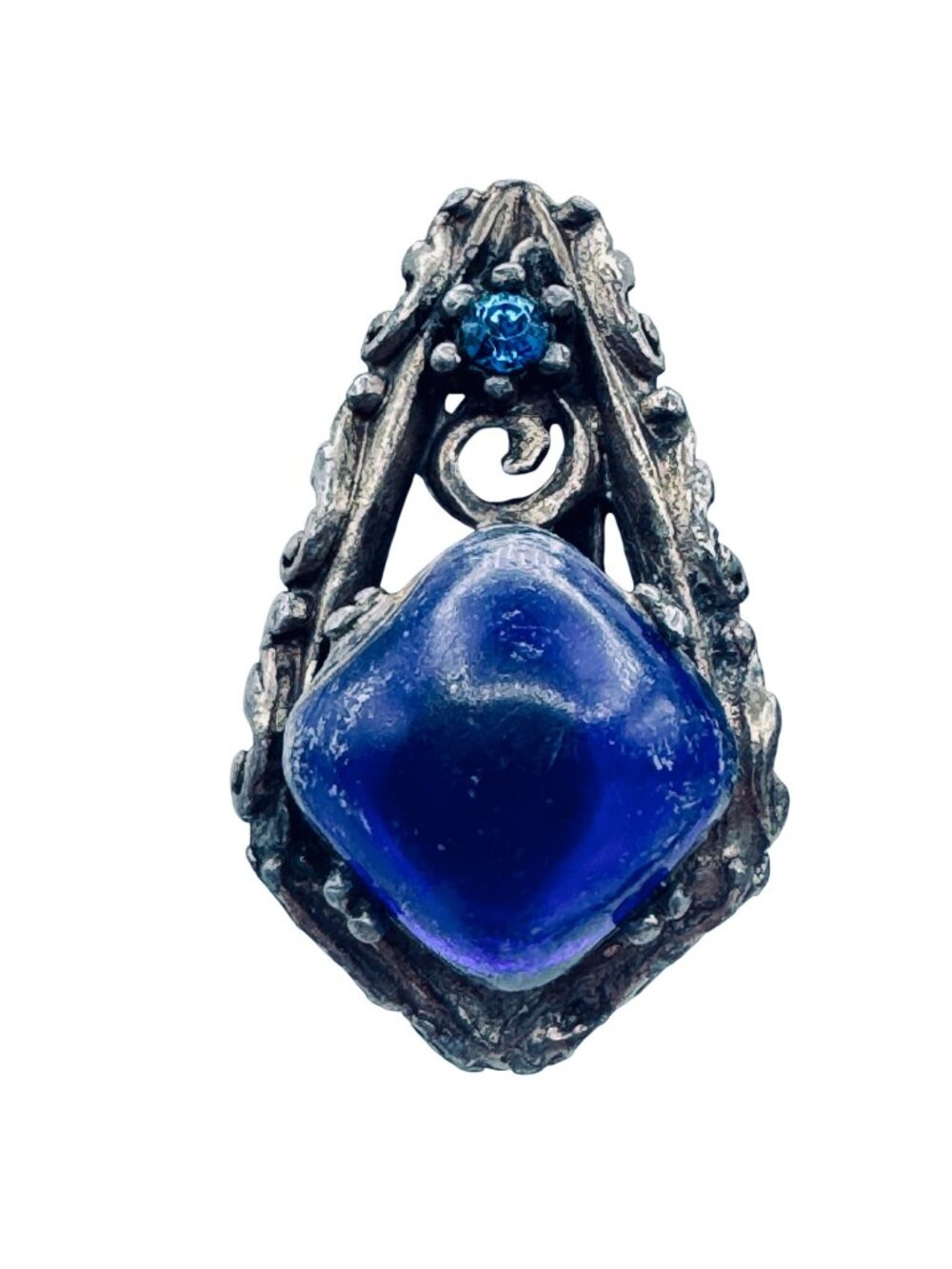 Vintage Gothic Revival Gripoix Earrings Clip Cobalt Blue Pot Metal Whimsygoth 1"